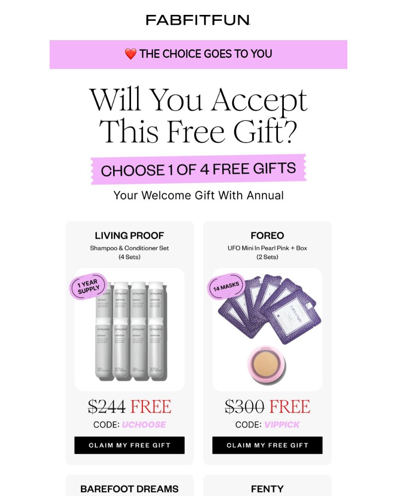 Screenshot of email sent to a FabFitFun Newsletter subscriber