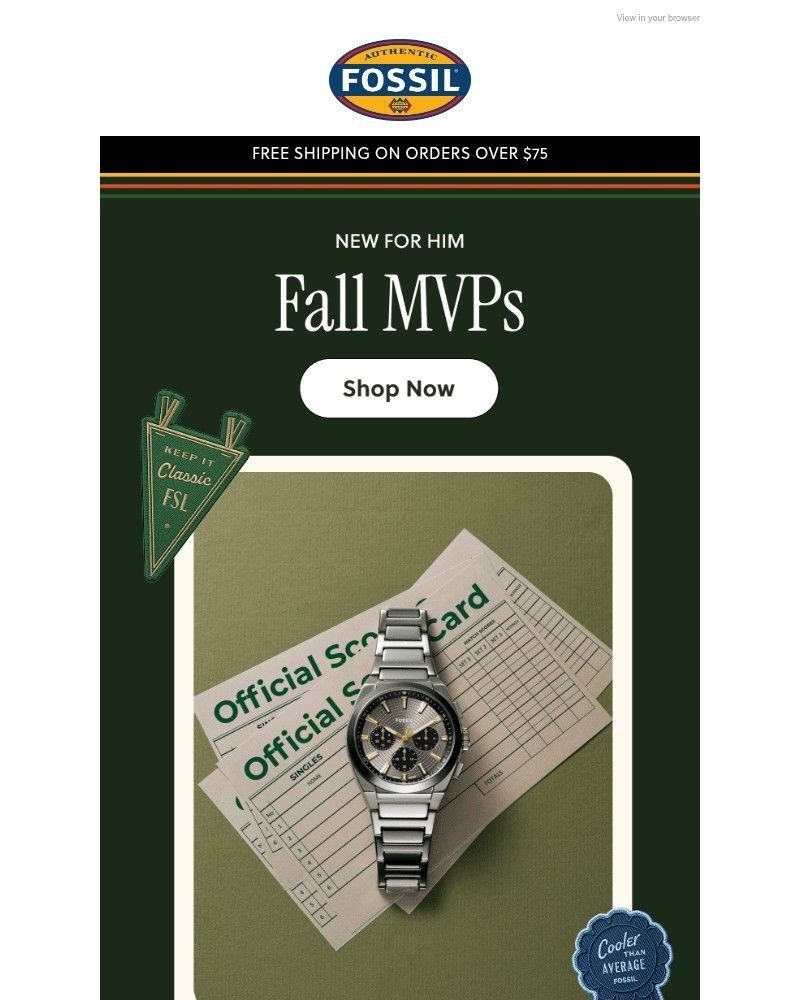 Screenshot of email sent to a Fossil Newsletter subscriber