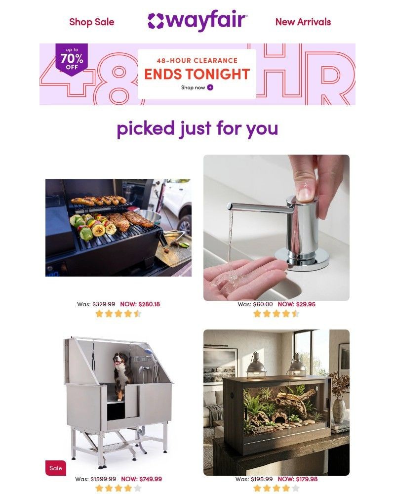 Screenshot of email sent to a Wayfair Newsletter subscriber