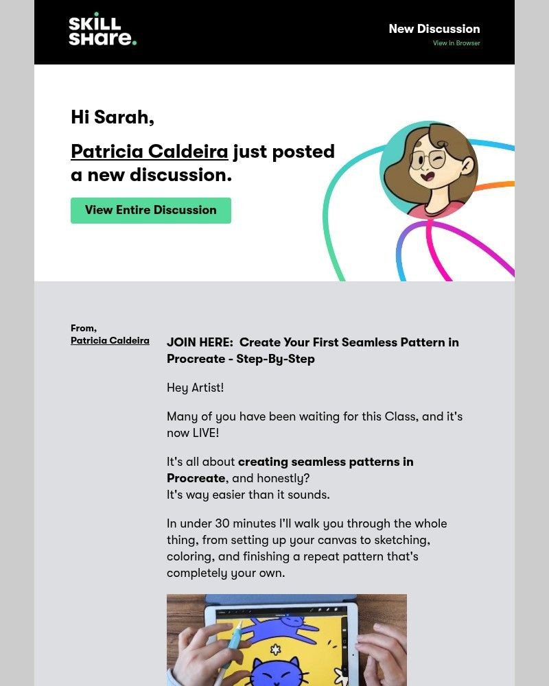 Screenshot of email sent to a Skillshare Registered user