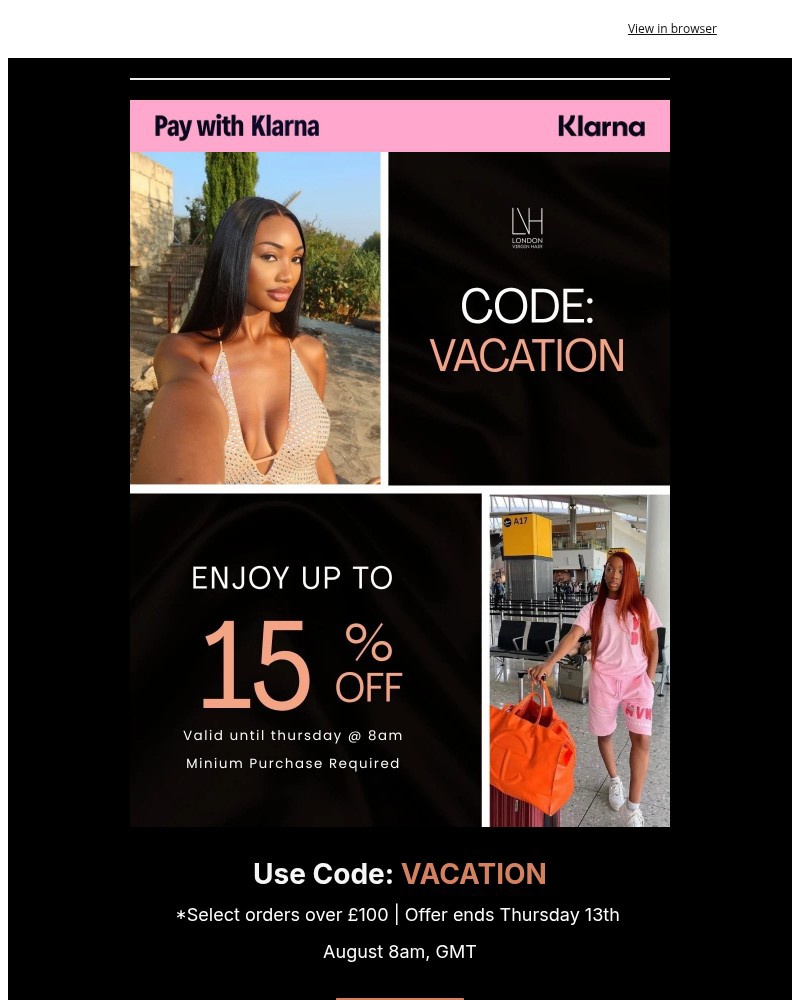 Screenshot of email sent to a London Virgin Hair Newsletter subscriber