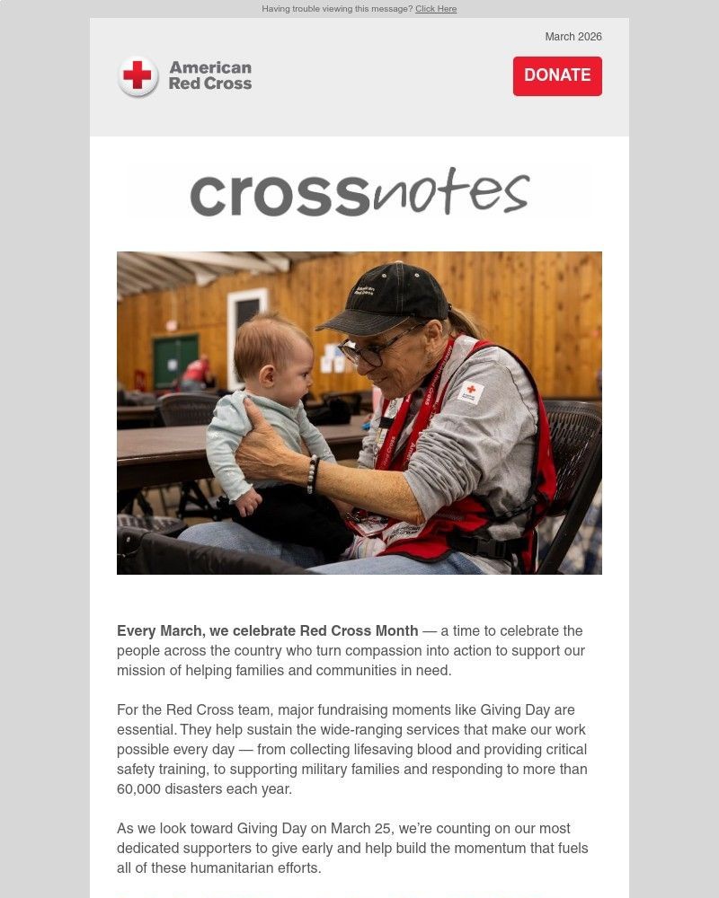 Screenshot of email sent to a American Red Cross Newsletter subscriber