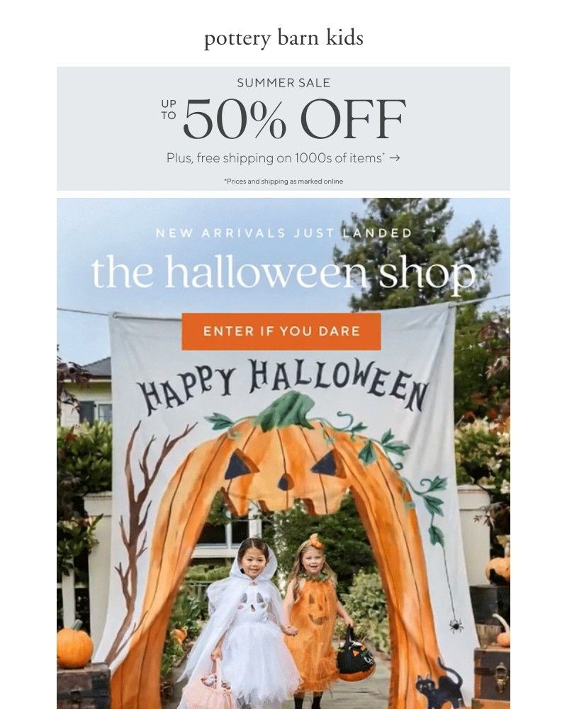 Screenshot of email sent to a Pottery Barn Newsletter subscriber