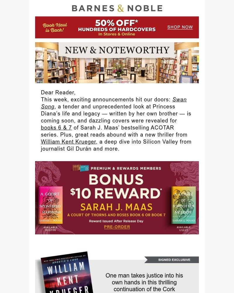 Screenshot of email sent to a Barnes and Noble Newsletter subscriber