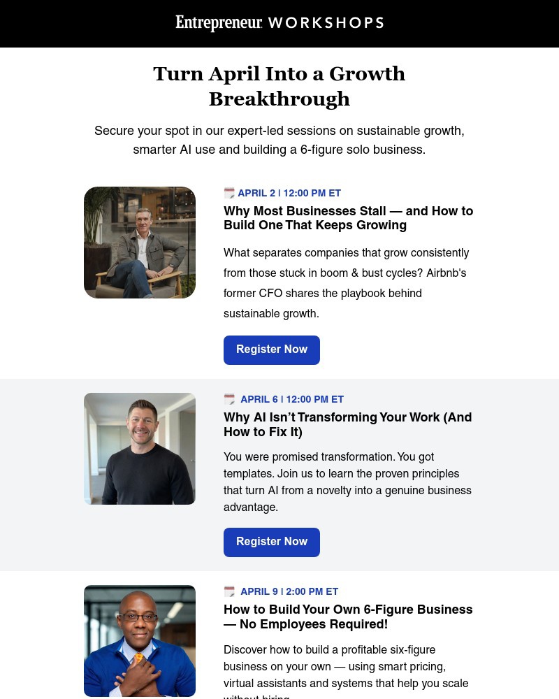 Screenshot of email sent to a Entrepreneur Newsletter subscriber